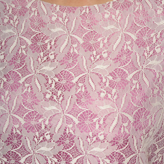 70s Purple Lace Mini Dress Long Sleeve Shift Floral White Overlay Medium M