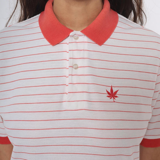 90s Boast Striped Polo Shirt Red White Cannabis Leaf Embroidered Medium