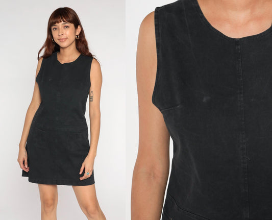 90s Paul Harris Designs Black Mini Shift Dress Cotton Scoop Neck Medium M