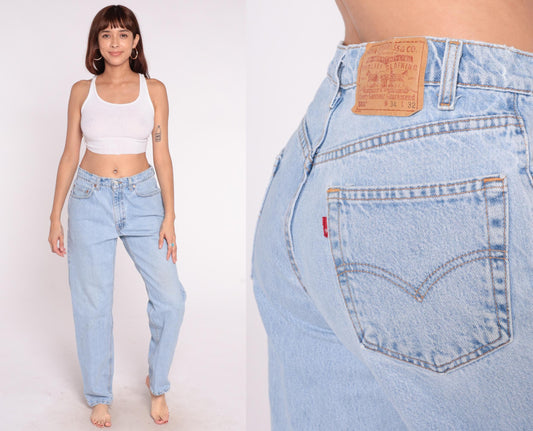 90s Levi's 550 Light Wash High Rise Mom Jeans Straight Leg 34x32