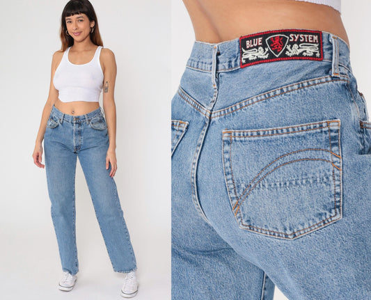 90s Blue System Light Wash High-Rise Straight Leg Jeans Large