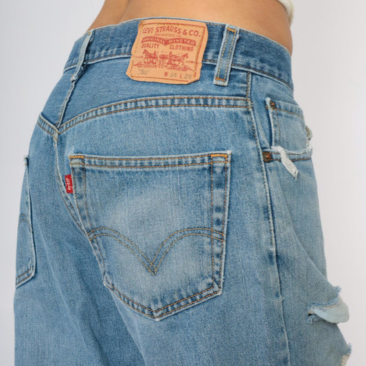 Y2K Levi's 550 Light Wash Distressed Jeans Ripped Thighs Relaxed Fit 34x29