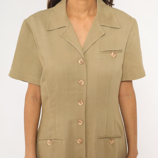 90s Jessica Howard Tan Maxi Shirt Dress Collared Button Front Medium