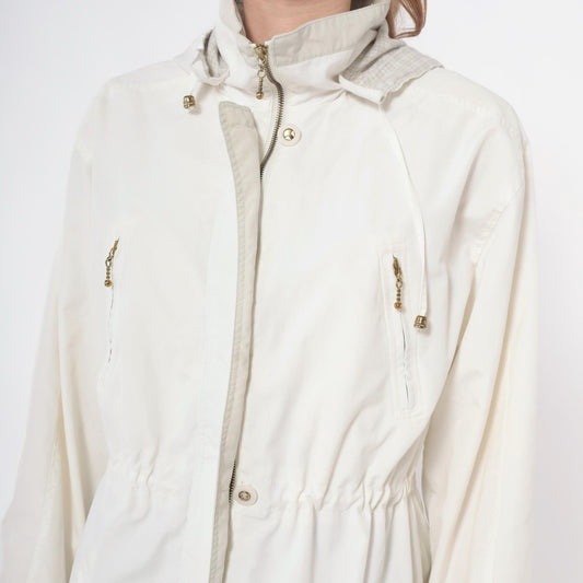 90s CS Essentials Cream Windbreaker Jacket Hooded Drawstring Medium M
