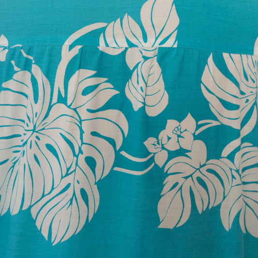 80s Hilo Hattie Hawaiian Shirt Turquoise Monstera Leaf Print Large