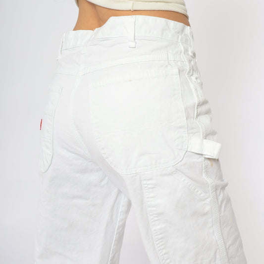 Y2K Dickies White Cargo Pants Distressed Workwear Cotton 32