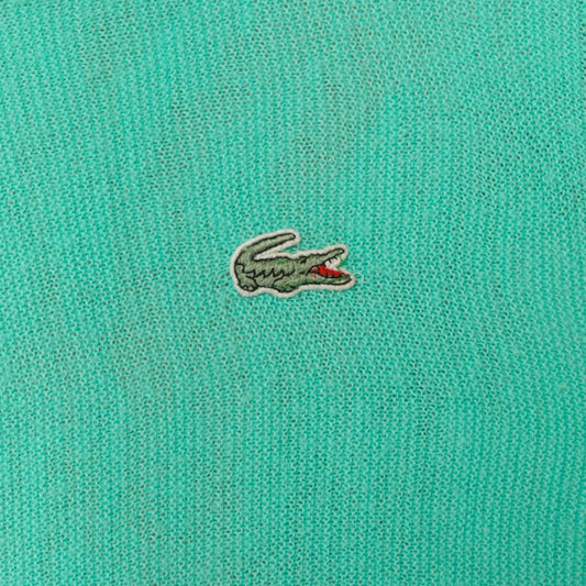 80s Lacoste Izod Turquoise Cardigan Crocodile Logo V-Neck Knit Medium