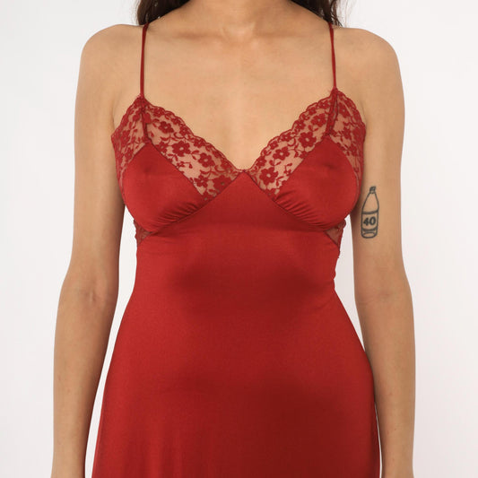 70s Blanche by Ralph Montenero Rust Slip Dress Empire Waist Lace Small