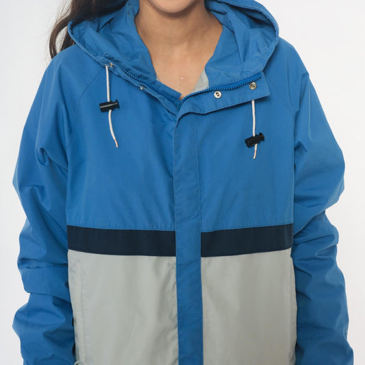 90s Nils Colorblock Hooded Windbreaker Jacket Blue Navy Cream Medium