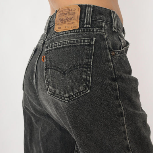 90s Levi's 550 Black Faded Denim High Waist Straight Leg Jeans 33