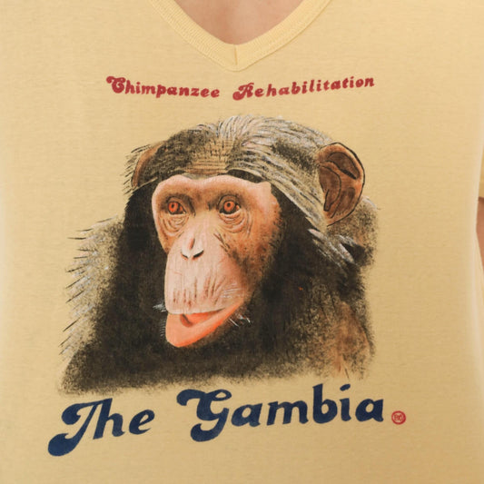80s Chimpanzee Rehabilitation The Gambia Yellow Cotton V-Neck Tee Large L