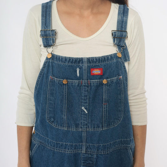 90s Dickies Denim Overalls Blue Cotton Bib Wide Leg Extra Large XL