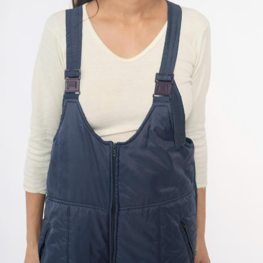 80s Sunshine Mountain Navy Ski Bib Overalls Insulated Nylon Large L