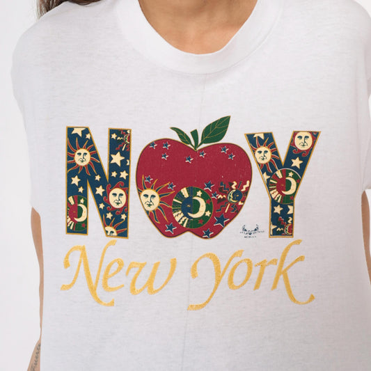 90s New York Celestial Graphic T-Shirt White Cotton Medium M
