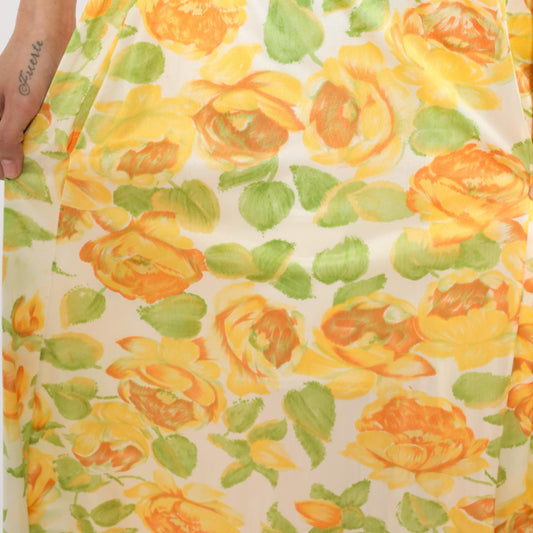 80s Vanity Fair Yellow Rose Floral Robe Maxi Duster Shawl Collar Medium
