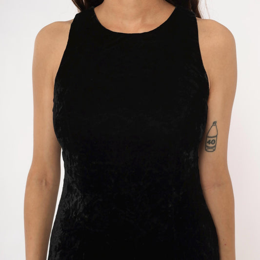 90s Donna Ricco Black Velvet Mini Dress Open Back Bow Medium