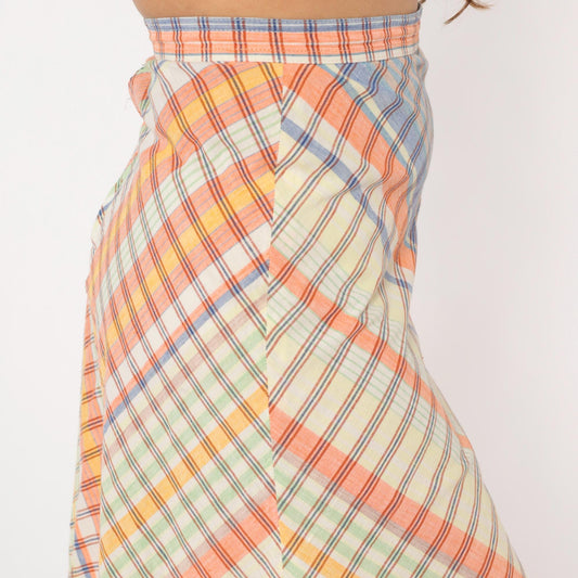 70s The Villager Chevron Plaid Skirt Multicolor Midi Small S