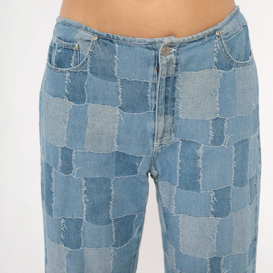 Y2K Carolina Blues Patchwork Denim Jeans Cropped Light Blue Medium M