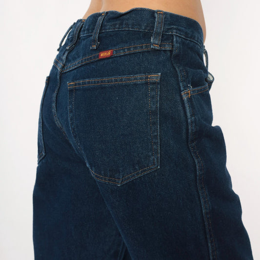 90s Rustler Dark Denim High Rise Straight Leg Jeans Navy Blue 34W