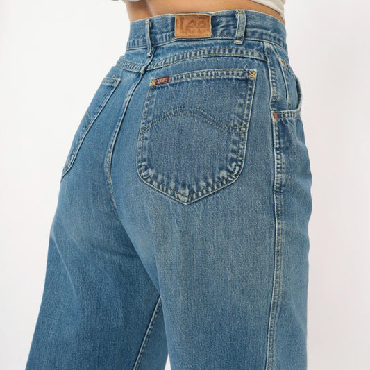 80s Lee High-Waist Denim Jeans Light Blue Tapered Small