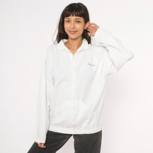 90s Cotton Fitz Prune Juice Follies Windbreaker White Purple Graphic Large
