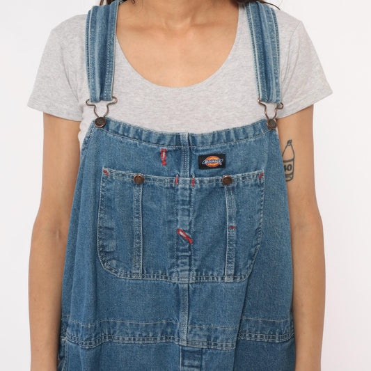 90s Dickies Denim Overalls Blue Baggy Workwear Carpenter Bib XL