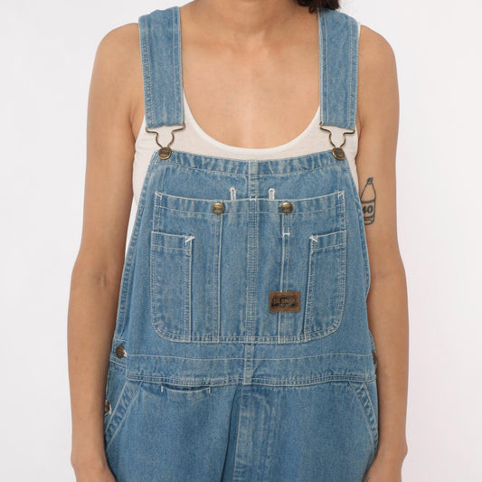 Y2K Big Smith Light Wash Denim Overalls Wide Leg Frayed Hem Medium