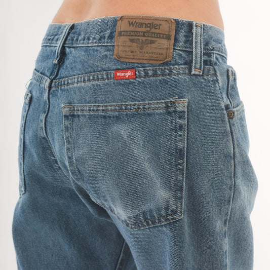 Wrangler Straight Leg Jeans 2000s Medium Wash Distressed Denim 33x30