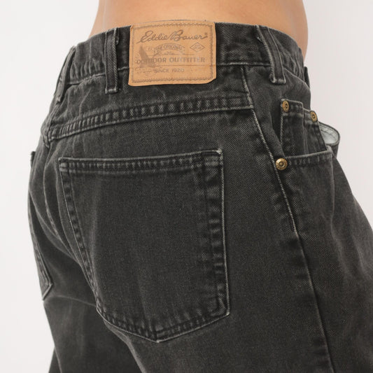 90s Eddie Bauer Faded Black Denim Jeans Straight Leg Relaxed Fit 38x34