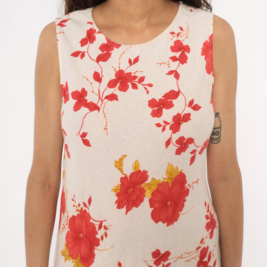90s Lennie New York Floral Linen Maxi Dress Cream Red Yellow Large L