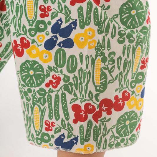 90s Vegetable Garden Print Culottes White Wide Leg Capri Cotton Medium M