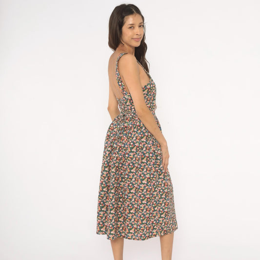 90s The Limited Floral Midi Sundress Calico Print Sweetheart Neckline Small