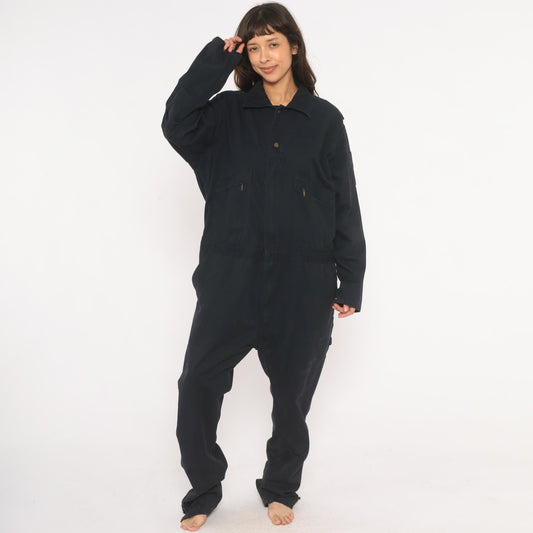 Key Navy Cotton Coveralls 90s Workwear Jumpsuit Zip Front Tall Extra Large