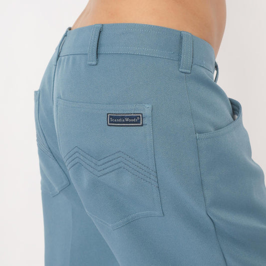 70s Scandia Woods Slate Blue Straight Leg Trousers Flat Front Chevron Stitch Mens 36