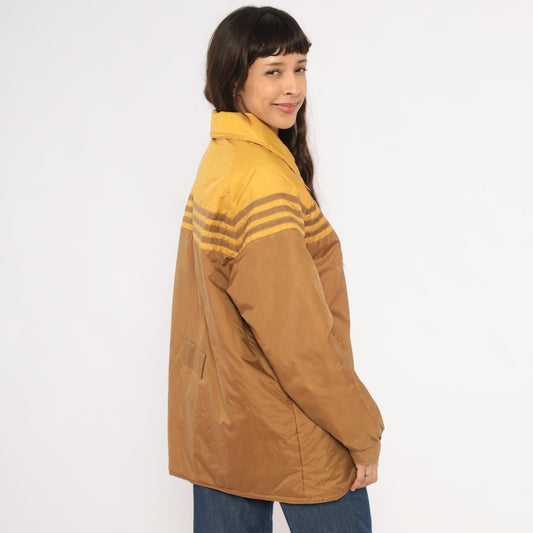 70s Douglas Park Two-Tone Windbreaker Puffer Jacket Brown Mustard Gold Medium M