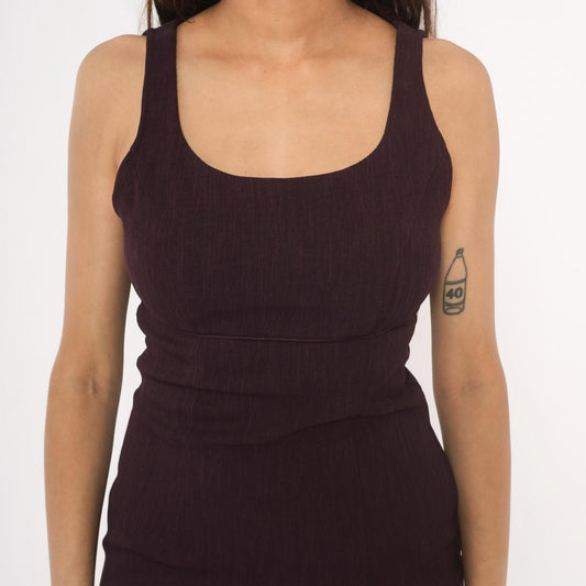 90s City Triangles Plum Mini Dress Scoop Neck Tank Bodycon Extra Small XS