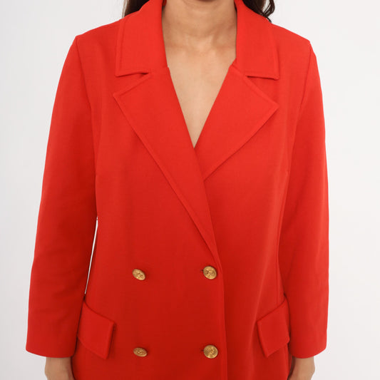 70s Bodin Knits Red Double Breasted Blazer Gold Buttons Medium M