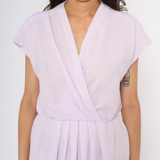 90s Carriage Court Lilac Wrap Dress Cap Sleeve Knee-Length Medium M