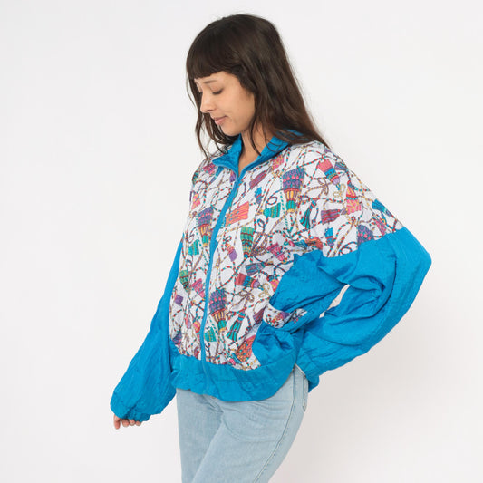 90s Westside Connection Windbreaker Teal White Crown Print Zip Jacket Large L