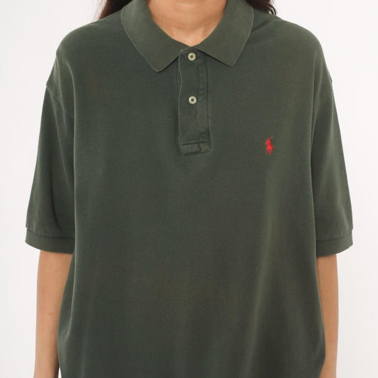 90s Polo Ralph Lauren Forest Green Cotton Pique Polo Shirt Large L
