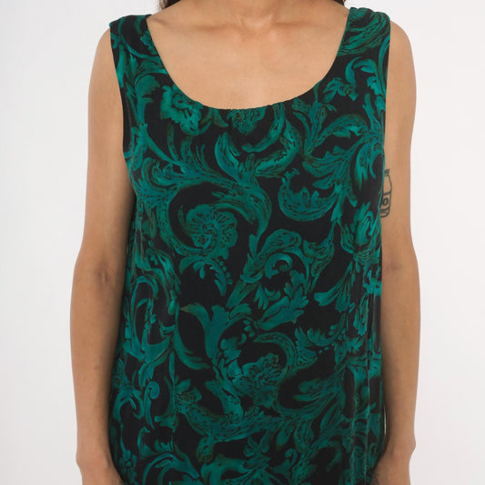 90s R & K Originals Teal Baroque Maxi Dress Emerald Floral Mermaid Large L