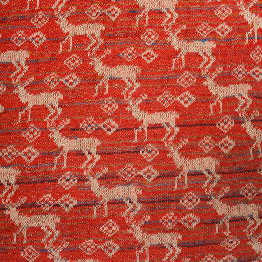 70s Deer Jacquard Mini Dress Red Cream Shift Knit Small S