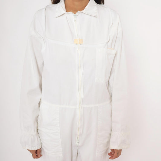 2000s White Zip Coveralls Utility Jumpsuit Cotton Workwear Small