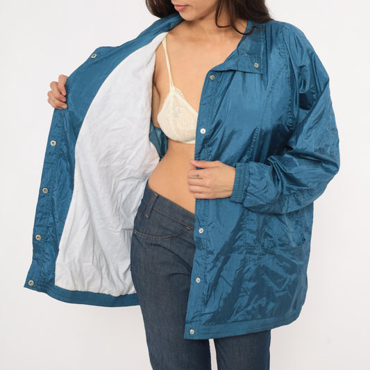 80s Tudor Court Windbreaker Jacket Steel Blue Nylon Coach Coat Large L