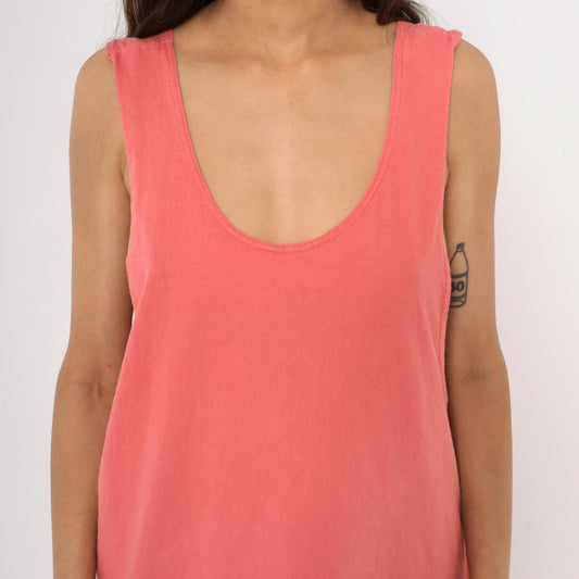 90s Todays News Coral Tank Top Scoop Neck Cotton Medium M