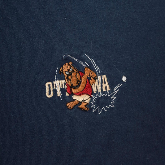 90s Powersport by Oneita Navy Henley Embroidered Bulldog Golf Graphic Large L