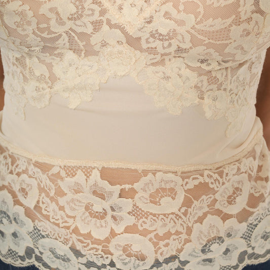 70s Cream Lace Camisole Sweetheart Neckline Adjustable Strap Small