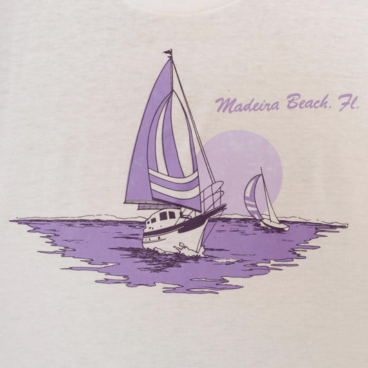 90s Ocean East Sportswear Sailboat Graphic Crop Tee White Purple One Size