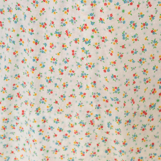 1960s Ditsy Floral A-Line Skirt White Calico Cotton Blend Small S