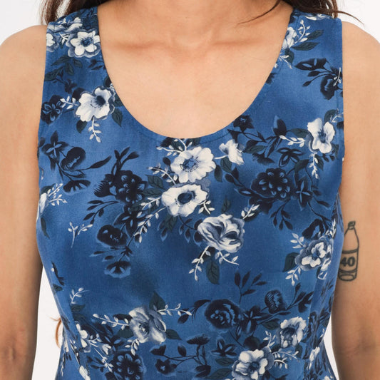 90s Molly Malloy Blue Floral Maxi Dress Sleeveless A-Line Small